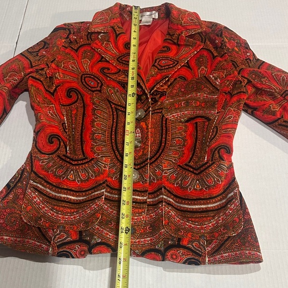 Isaac Mizrahi Paisley burnt orange corderoy Blazer paisley w buttons & pockets - Picture 5 of 13